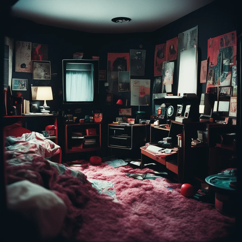 a dark shadowy messy eclectic kids bedroom| dark vintage sci fi 1980s cinematic 35mm —w 3000 —h 2000